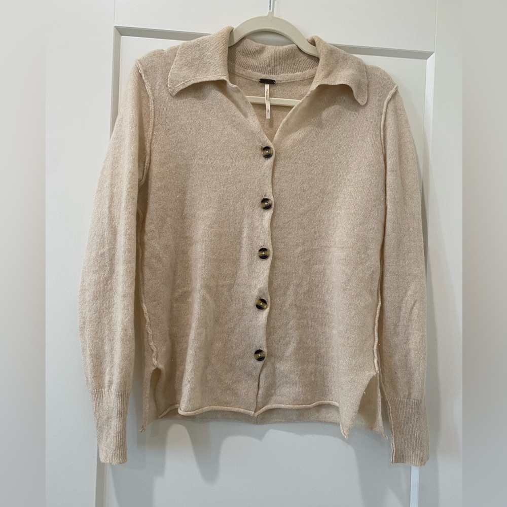 Beige Button-Up Cardigan